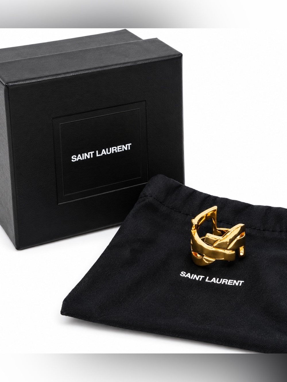 Saint Laurent Paris Cassandre Gold-Plated Ring sz 6